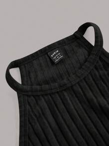 SHEIN EZwear Chất rắn Halter Neck Đầm - màu đen - Xem 4