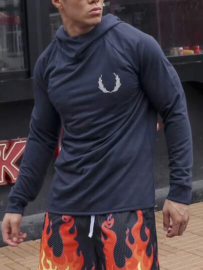 Manfinity Sport Corelite 男士图案印花插肩袖连帽运动卫衣 男士卫衣