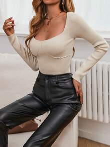 SHEIN LUNE Jersey escote corazón tejido de canalé