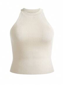 SHEIN BASICS Hơn Chất rắn Dây Knit ngọn - Màu be - Xem 1