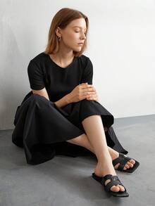 SheIn BIZ Của phụ nữ Đúng mốt Dép phẳng , Giải trí Và Thoải mái Cho mùa hè - màu đen - Xem 5