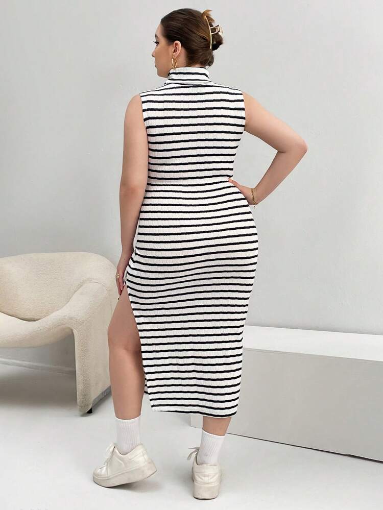 Plus Striped Print Split Thigh Dress