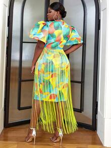 Hơn In Toàn bộ Viền rìa Đầm - Màu vàng - Xem 2