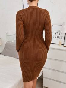 GENKIRA Two Tone Surplice Neck Bodycon Sweater Dress Fall Cloth For Women - Multicolor - View 3