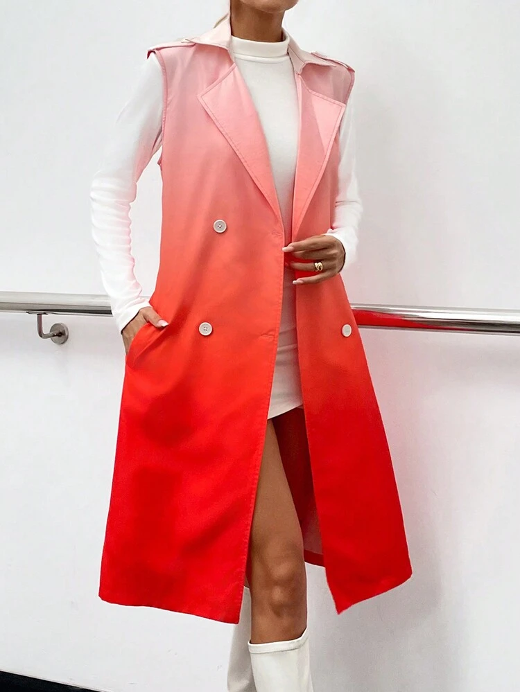 Ombre Double Breasted Vest Trench Coat