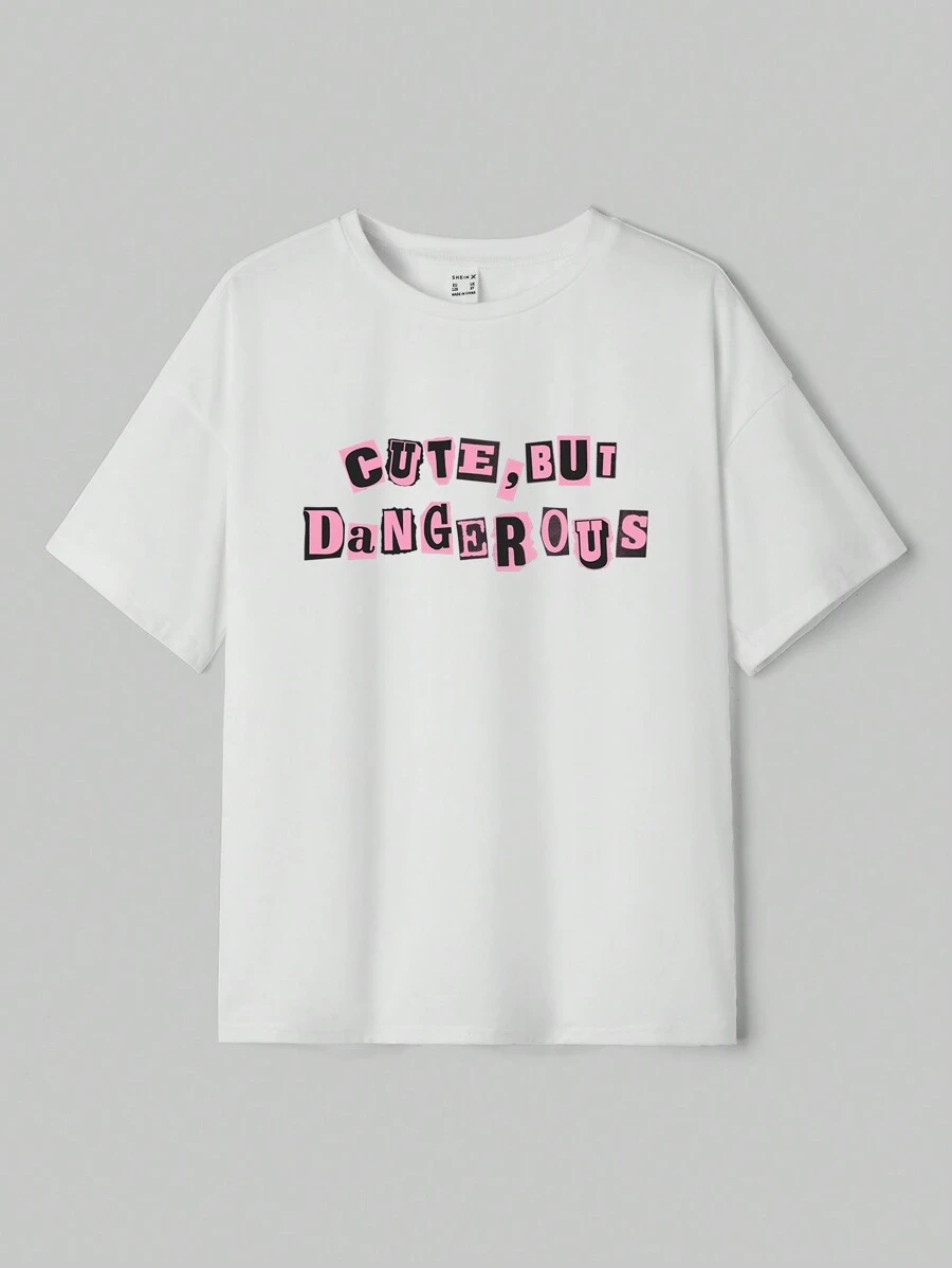 Tartagain 少女休閒寬鬆t恤,字母印花,適合夏日穿著 - 白色 - 查看 1