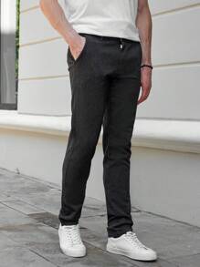 RueChic Men Solid Slant Pocket Suit Pants - Brown - View 4