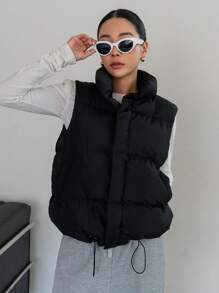 DAZY 女士加厚棉背心秋冬外套 - 黑色 - 查看 8