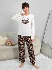 Teen Girl Leopard & Letter Graphic PJ Set - Multicolor - View 4