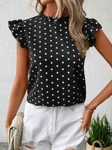 SHEIN Clasi Polka Dot Print Butterfly Sleeve Blouse