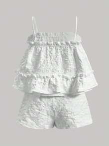 Aveloria Rosie 褶边吊带背心和短裤圣诞节节日派对服装 - 白色 - 查看 2