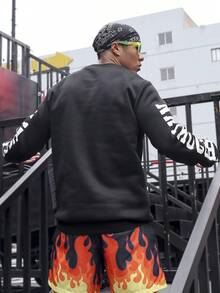 Manfinity EMRG Nam Đồ họa Chữ cái Lót nhiệt Áo nỉ - màu đen - Xem 4