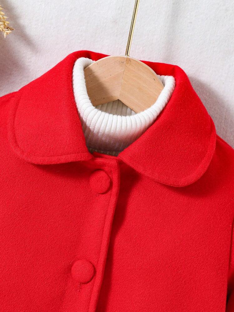 Young Girl 1pc Heart Pattern Button Front Overcoat