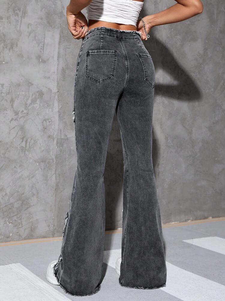 Raw Trim Flare Leg Jeans