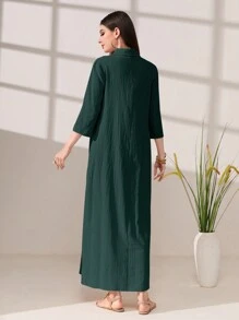 Mulvari 植物圖案口袋貼布洋裝 - 墨綠色 - 查看 2