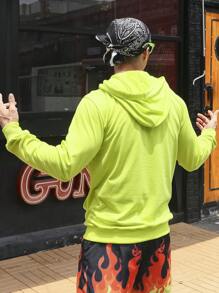 Manfinity Homme 休閒抽繩 口袋字母男士運動衫 - 綠色 - 查看 2