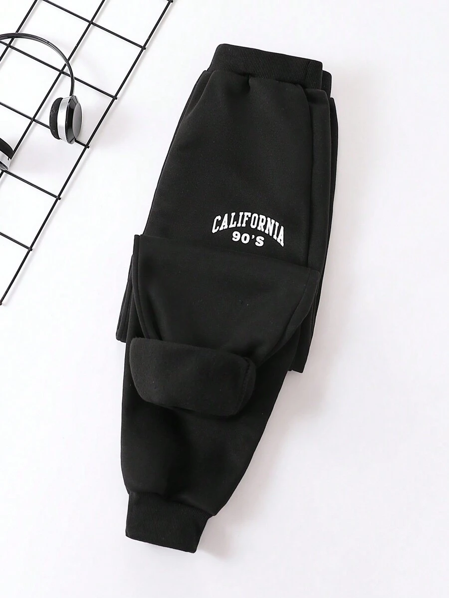 SHEIN Tween Boy Letter Graphic Thermal Lined Sweatpants - Black - View 1