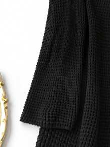 SHEIN LUNE 大碼前紐扣連帽開襟衫 - 黑色 - 查看 3