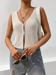 Flirla Solid Hook & Eye Knit Top - Beige - View 4