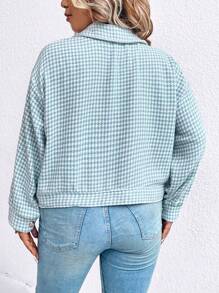 SHEIN LUNE 大碼千鳥格印花落肩袖夾克 - 淺藍色 - 查看 2