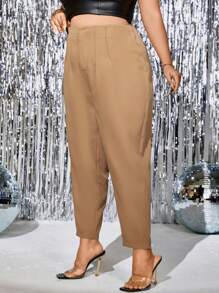 SHEIN Unity Plus High Waist Plicated Detail Pants Fall Cloth For Women - Khaki - View 3