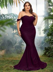 Hơn Off Shoulder Nàng tiên cá Hem Ăn mặc trang trọng - Màu tím - Xem 6