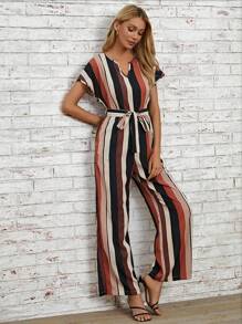 SHEIN LUNE In sọc Thắt lưng Áo liền quần ống rộng - Nhiều màu - Xem 4