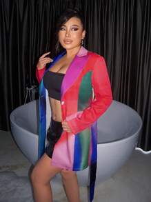 Zolique Colorblock Belted Blazer Dress Fall Cloth For Women