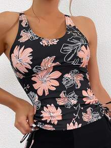 Swim Lushoire Summer Beach Floral Print Drawstring Side Tankini - Multicolor - View 3