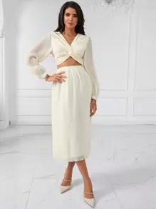 Aveloria Twist Front Crop Top & Skirt Fall Cloth For Women