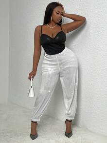 Slaydiva Plus Sequin Jogger Pants - White - View 3