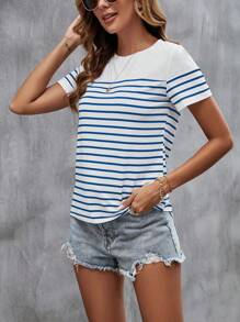 SHEIN LUNE Camiseta con estampado de rayas - Azul - Ver 4
