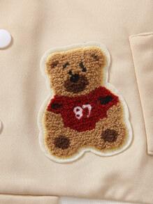 SHEIN 男小童字母貼布條紋飾邊學院風夾克