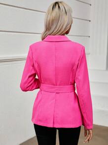 Chiquease Lapel Neck Double Breasted Belted Blazer Fall Cloth For Women - Hot Pink - View 2