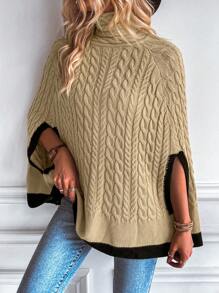 SHEIN LUNE Viền tương phản Tay Raglan Xoắn Dan Áo choàng Mưa - Màu Khaki - Xem 4