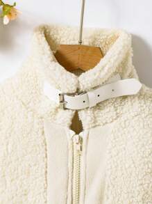 SHEIN Unity Zip Up Drop Shoulder Teddy Coat - Black and White - View 4