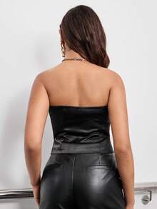 SHEIN Privé Nút phía trước Ống ngọn - màu đen - Xem 2