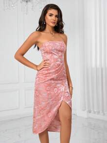 Aveloria Vestido tubo con estampado floral fruncido bajo cruzado - Rosa coral - Ver 6