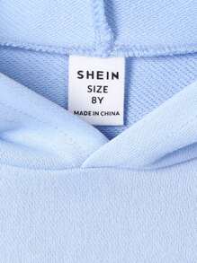 SHEIN Tween Girl Butterfly Print Hooded Sweatshirt & Sweatpants - Blue - View 3