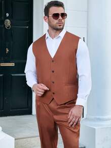 Manfinity Mode Men Plus Button Front Waistcoat - Brown - View 5