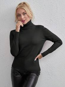 Solid Turtleneck Sweater - Black - View 6