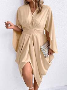 SHEIN Clasi Plus Twist Framtill Mantel Ärm Cocoon-klänning - Champagne - Visa 4