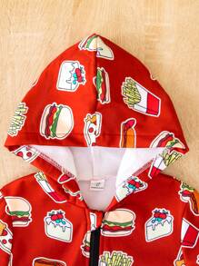 Young Boy Food Print Thermal Lined Hooded Jacket