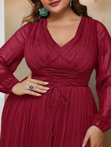 YISIKADO 加大洋裝 - 酒紅色 - 查看 6