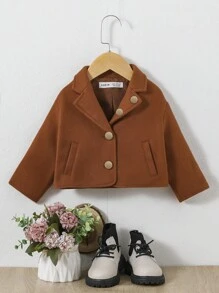 SHEIN 女嬰西裝領落肩袖花呢外套 - 棕色 - 查看 4