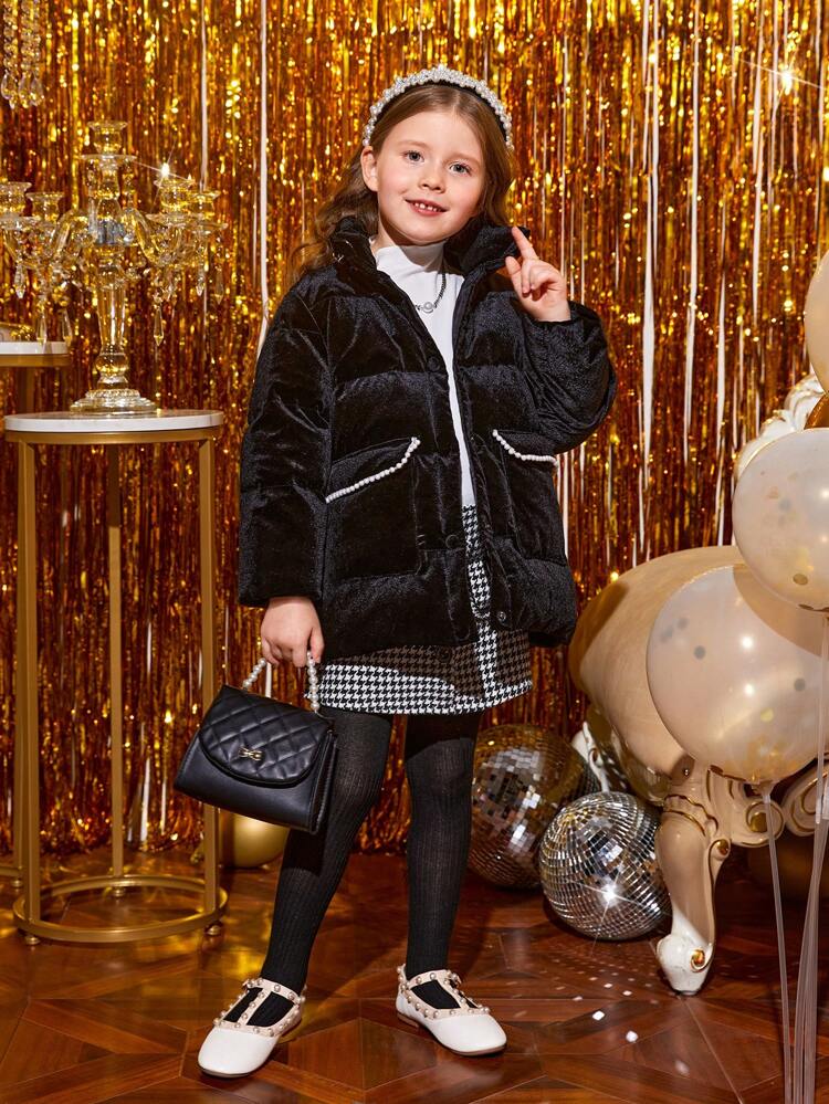 Young Girl Contrast Binding Zipper Hooded Padded Coat