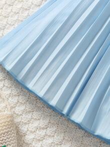 Baby Girls Ruffle Trim Pleated Dresses - Blue - View 7