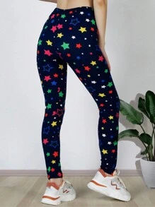 Star Print Leggings - Multicolor - View 1