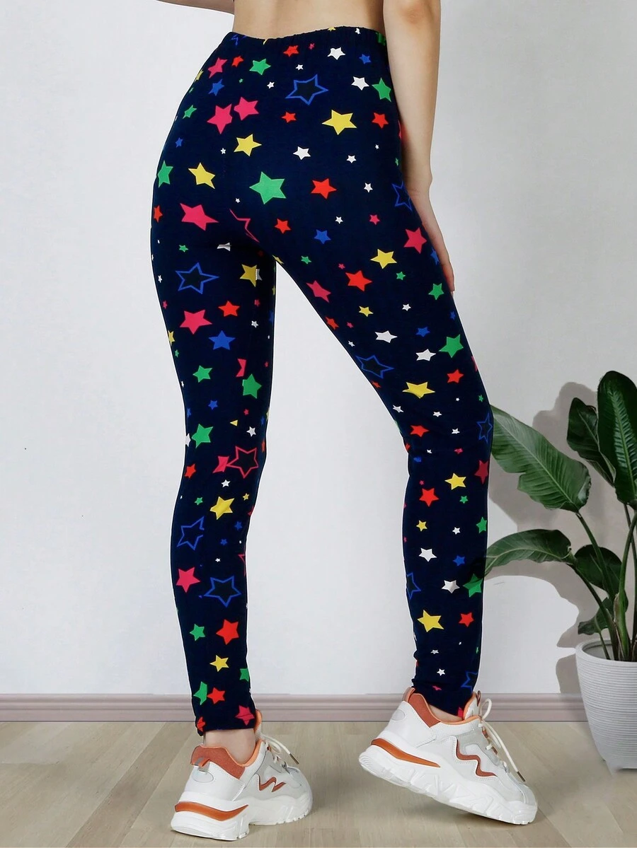 Star Print Leggings - Multicolor - View 1