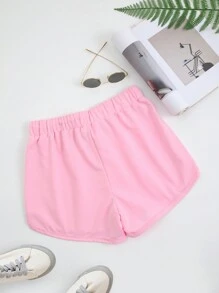 SHEIN EZwear 字母圖案腰部抽繩運動短褲 - 淺粉色 - 查看 2